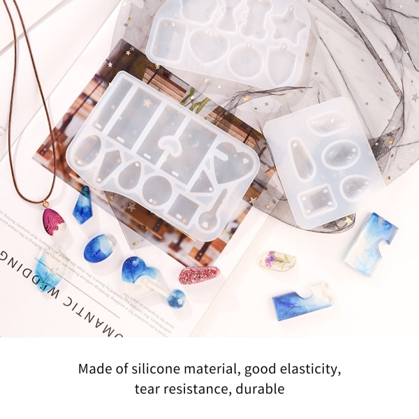 3 stk smykkestøbeforme Udstøbes nemt ren butik God elasticitet Rivebestandighed vedhæng Silikoneform med hul