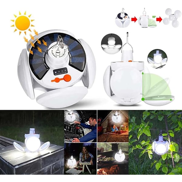2-in-1 kokoontaitettava aurinko- ja USB-retkeilylyhty - 5-vaiheinen himmennys, kaukosäädin ja koukku ulkokäyttöön