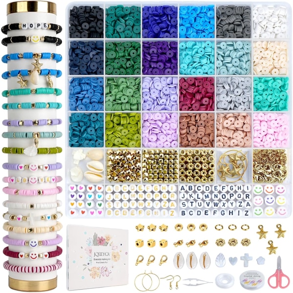 5500 stk leireperler armbånd lage sett 24 farger vennskap armbånd sett med bokstavperler DIY kunst og håndverk for smykkesett jenter nybegynnere 6-12 G