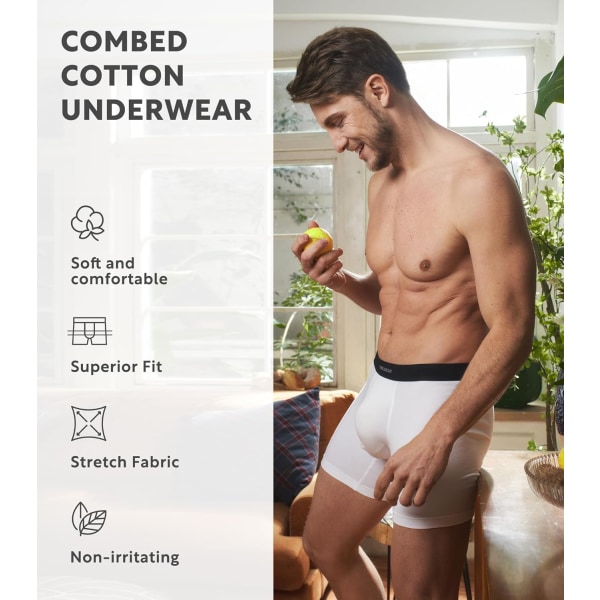 Herreunderbukser ComfortSoft Fugttransporterende, Åndbare Bomuldsboxer Briefs til Mænd 6-pakning White L