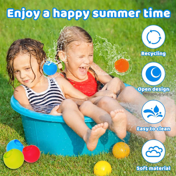 24-pack Snabbfyllande vattenballonger - Återanvändbara stänkbollar för pool- och trädgårdsnöje, vattenkrigsspel utomhus, sommarfesttillbehör, A