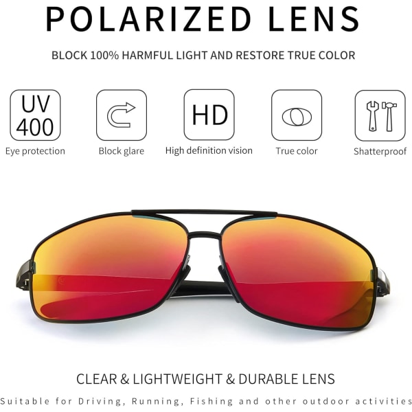 Ultra lette rektangulære polariserede solbriller UV400 beskyttelse Black Frame Red