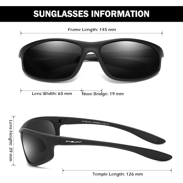 Polarisoidut urheiluaurinkolasit miehille pyöräilyyn, ajoon ja kalastukseen, 100 % UV-suoja Black & black
