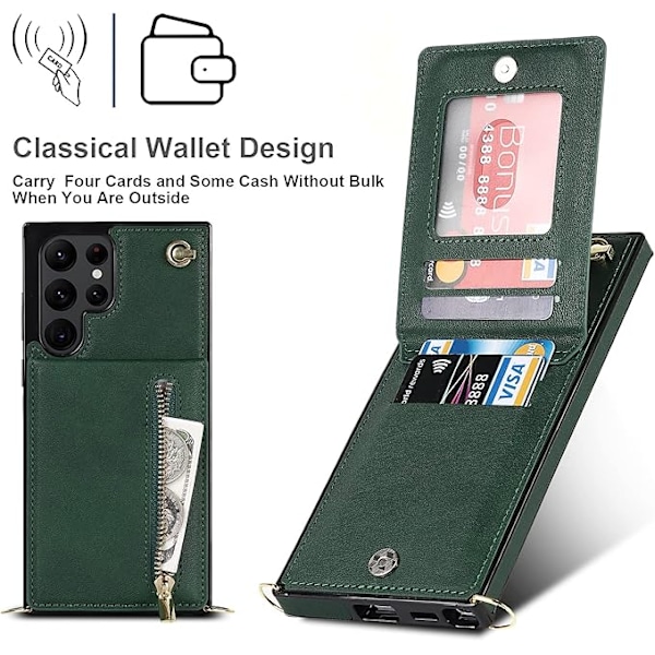 Læderpung til Samsung Galaxy S22 Ultra 5G Crossbody Taske med Rem Snøre Kreditkort Holder 6.8'' Støtteben Flip Cover