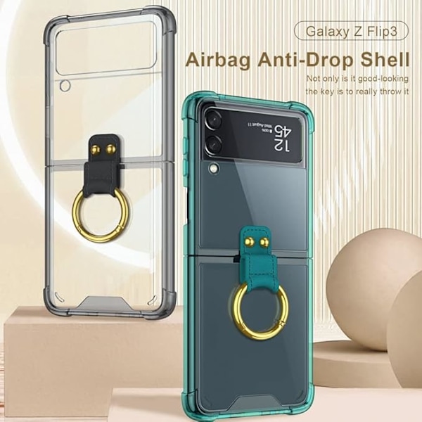 For Samsung Galaxy Z Flip 3 Deksel med Ring, Ultratynt Gjennomsiktig Støtsikkert Beskyttelsesdeksel for Samsung Galaxy Z Flip 3 5G 2