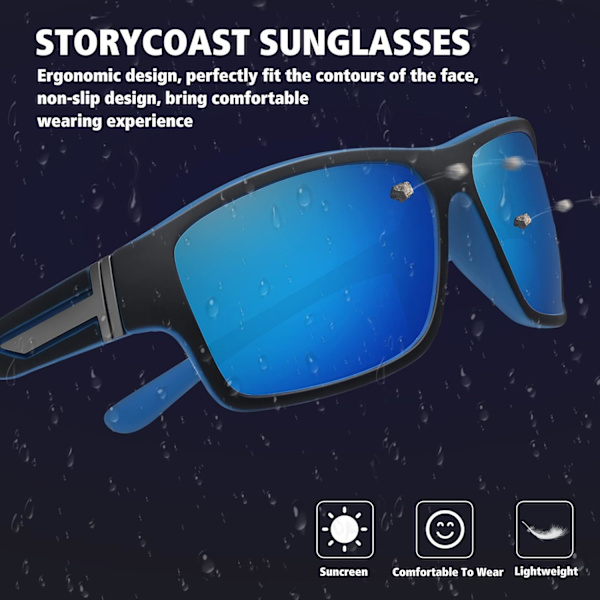Polarisoidut urheiluaurinkolasit miehille ja naisille, rikkoutumaton kehys, pyöräilyyn, kalastukseen ja ajamiseen Black Frame blue
