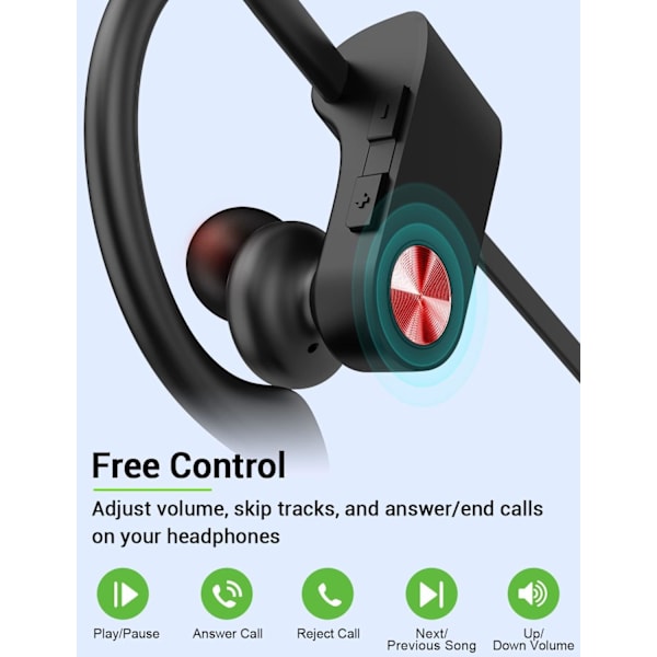 Bluetooth-hovedtelefoner, 5.3 trådløse sports-øretelefoner IPX7 vandtætte med mikrofon, stereo-svedsikre in-ear-hovedtelefoner, støjreducerende headset til fitnesscenterløb BlackRed