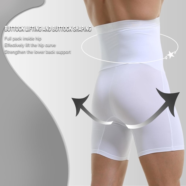 Mænd Mave Kontrol Shorts Høj Talje Undertøj Slankende Shapewear Body Shaper Ben Bokser Briefs White XXL