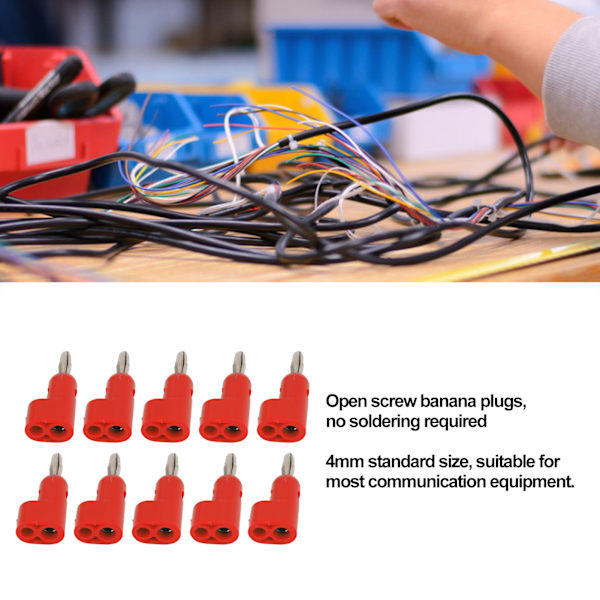 10 stk./sæt 4 mm loddefri bananplugs stakbar åben skrue 30V AC-60V DC maksimal 28A til elektronik industrielt udstyr Red