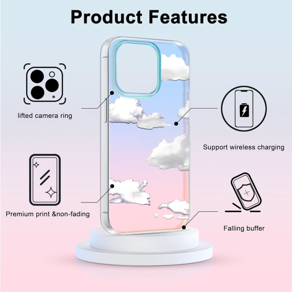 Telefonhårdskal kompatibel med iPhone-fodral Slim Cystal Clear Holographic White Cloud Women Girls, Hård PC Stöttålig skyddande design iPhone 12 Pro