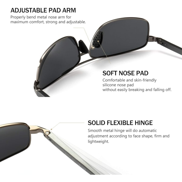 Ultra lette rektangulære polariserede solbriller UV400 beskyttelse Gray Lens