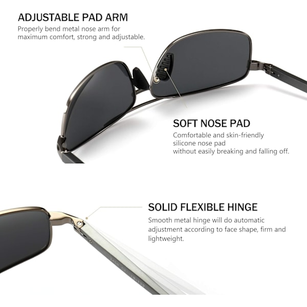 Ultra lette rektangulære polariserte solbriller UV400 beskyttelse Gray Lens