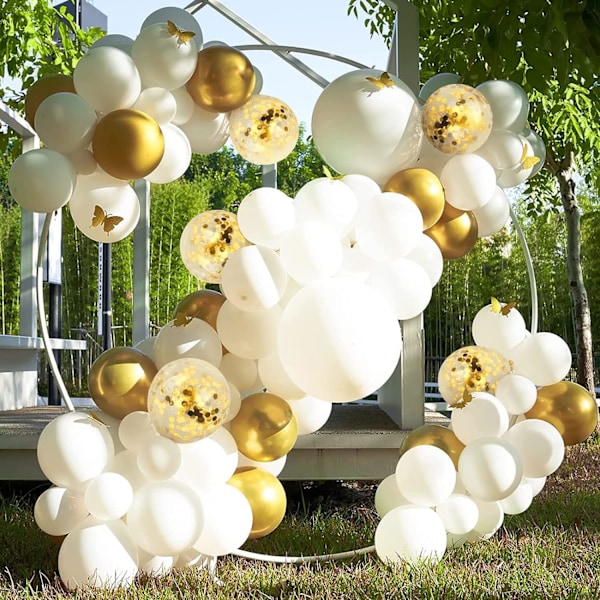 Hvid Guld Balloner Garland Kit, 120Pcs 12In 10In 5In Hvide og Guld Balloner Guld Konfetti Balloner til Bryllup Bachelorette Fødselsdag Forlovelser An White Gold