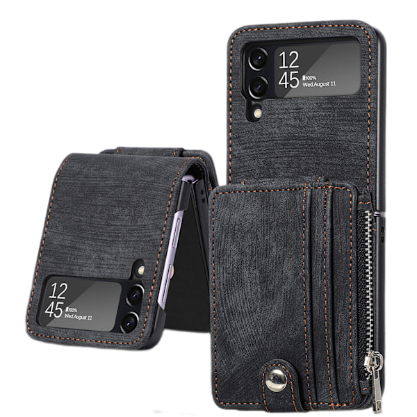 Plånboksfodral för Galaxy Z Flip 4 med korthållare, 2 i 1 avtagbart, plånbok med dragkedja, Slim Fit Retro PU Läder Skyddande Flip Phone Cov