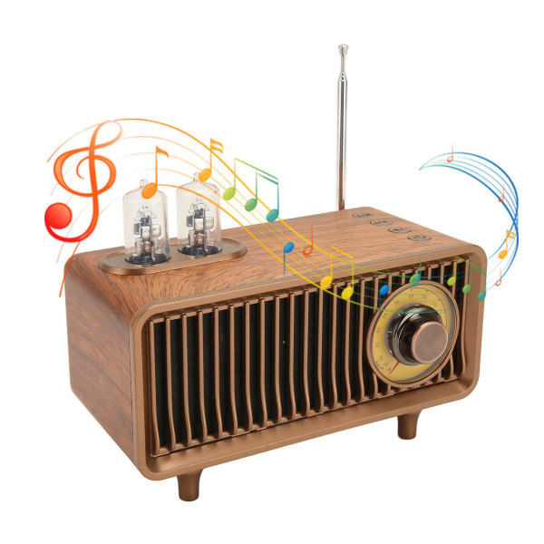 Mini FM-stereoradio i trä med vintageimitation av trästruktur - bärbar Bluetooth-högtalare