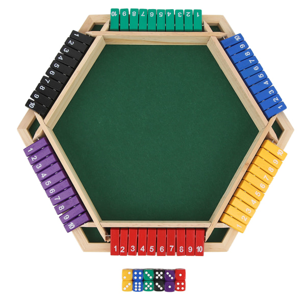 Luk boksen terningspil 6 spiller 6 farvesidet træbordplade Luk boksen med 12 terninger