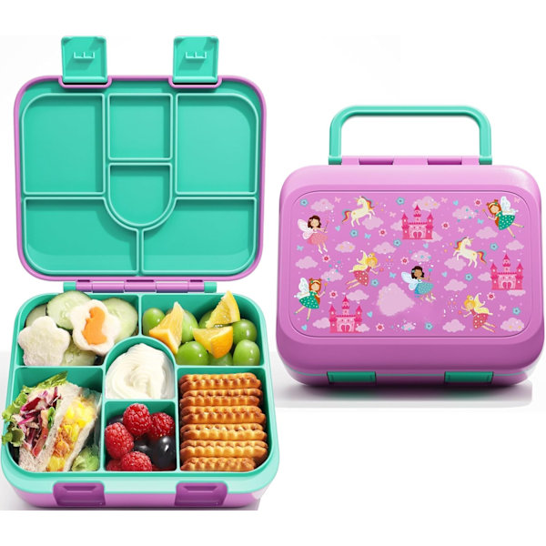 32oz 6-lokeroinen lasten Bento-välipalalaatikko - Tiivis, BPA-vapaa lounasrasia irrotettavalla tarjottimella, mikroaaltouunin ja astianpesukoneen kestävä pink