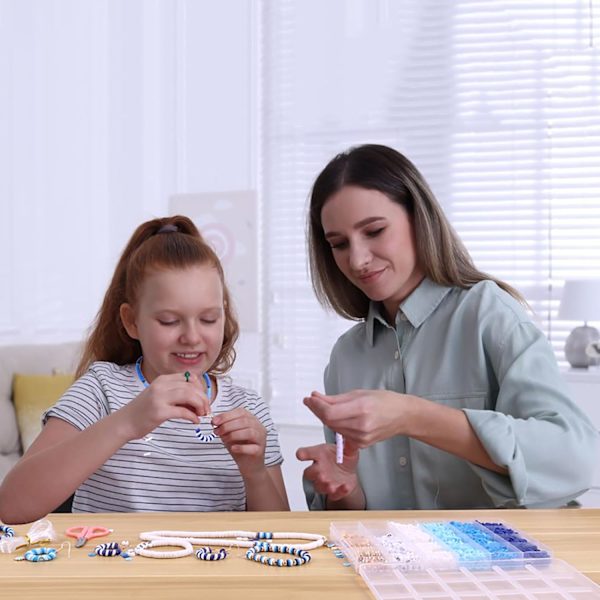 3500 PCS Blå Lera Pärlor Kit för Armband Tillverkning, Polymer Heishi Pärlor för Smycken Tillverkning, Vänskap Armband Kit för Flickor Vuxna, Distans Brev B Blue
