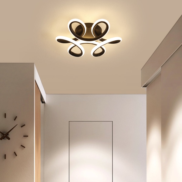 LED-taklampa, modern böjd design taklampa för hall, balkong, kök, badrum, sovrum, 30W vitt ljus (svart)