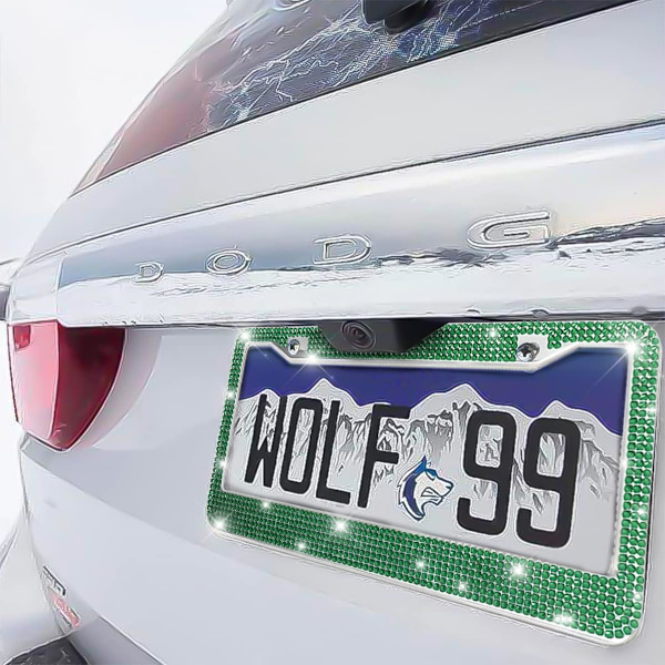 Bling Bilskylt Ram, Glittrande Rhinestone Rostfritt Stål Bilskylt Omslag/Hållare, Universell för de Flesta Bilar, SUV:ar, Fordon med Skruvset, Deep Green