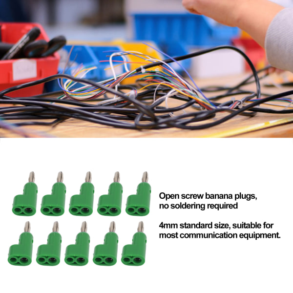 10 kpl / set 4 mm juoteton banaanipistoke Pinottava avoin ruuvi 30 V AC-60 V DC enintään 25 A elektroniikkateollisuuslaitteille Green