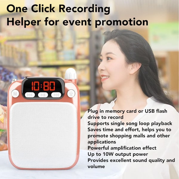 Röstförstärkare Bärbar Uppladdningsbar Bluetooth Röstförstärkare med Trådlös Mikrofon Headset för Lärare Guide Rose Gold