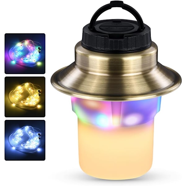 Ladattava LED-retkilyhty - 5 tilaa RGB vedenpitävä säädettävä kirkkaus akkukäyttöinen ulkokäyttöön Golden&Black