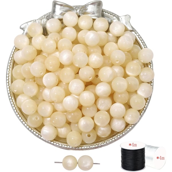 50 st Runda Sten Glaspärlor Armbandstillverkning för Smyckesset (Blank Beige 10mm) beige