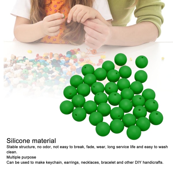 105 stk. 15 mm silikoneperler i løs vægt - runde silikoneperler til fremstilling af armbånd, halskæde og nøglering Green