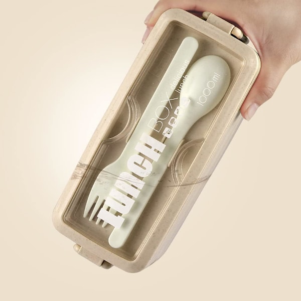 3-osastoinen pinottava Bento-lounasrasia - vehnäolki, tiivis, 902 ml - BPA-vapaa, mikroaaltouunin ja astianpesukoneen kestävä aterian valmistukseen khaki