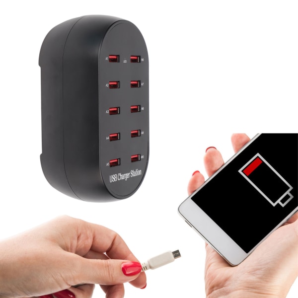 USB laddningsstation 10-portar liten stationär USB snabbladdningshub för hotellresor 100V till 240V Plugg EU-kontakt