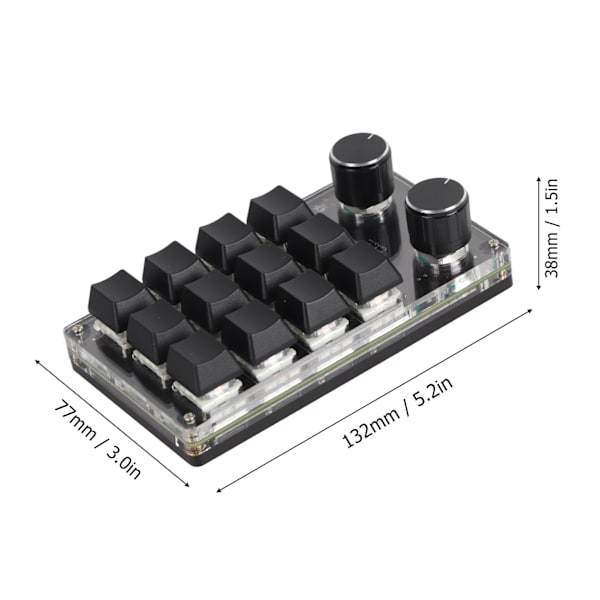 Programmerbar makro-tastatur 2 knotter blå bryter svart 12 taster mini tastatur med RGB for kontorspill musikk media
