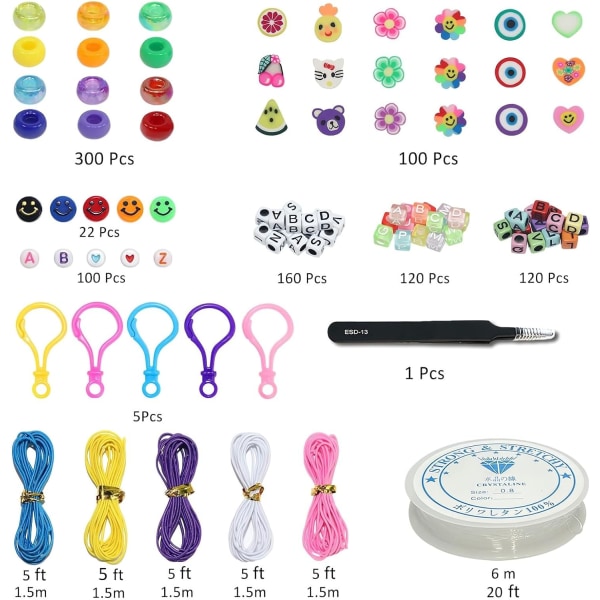 Rannekorun valmistussarja, askarteluhelmet, ponirhelmet, polymeerisavhelmet, hymyilevät helmet, kirjainhelmet, korujen valmistussarja, DIY-käsityölahjat colorful