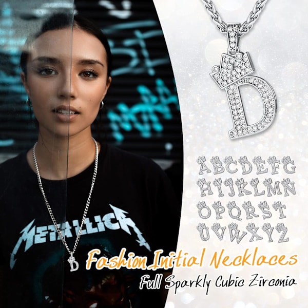 Kruunu Alku A-Z Kaulakoru, Iced Out Kirjainriipus 22-24 Tuuman Ketjulla, Miehet Naiset Bling Hip Hop Aakkoset Nimi Korut Lahja Suuret Alku Kirjaimet Kaulakorut D Silver