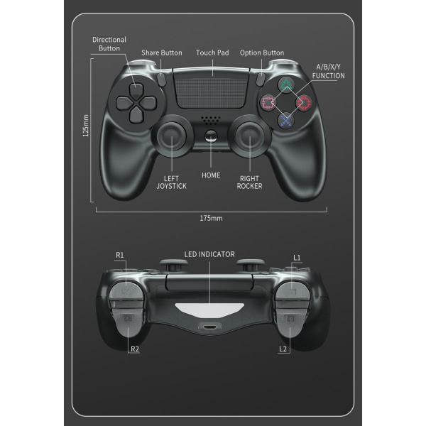 Trådløs Bluetooth 4.0 Vibrerende Gamepad med Lys til PS4 Blue