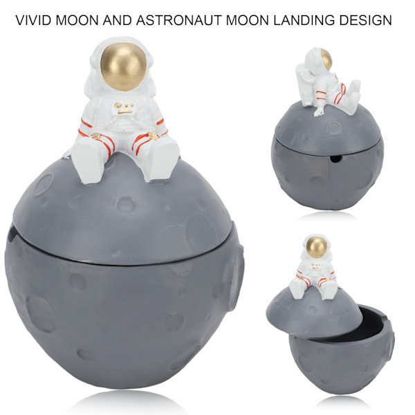 Astronaut Ashtray Guld Måntema Harts Material Dekorativ Djup Kapacitet Bärbar Ashtray med Lock för Hemmakontor