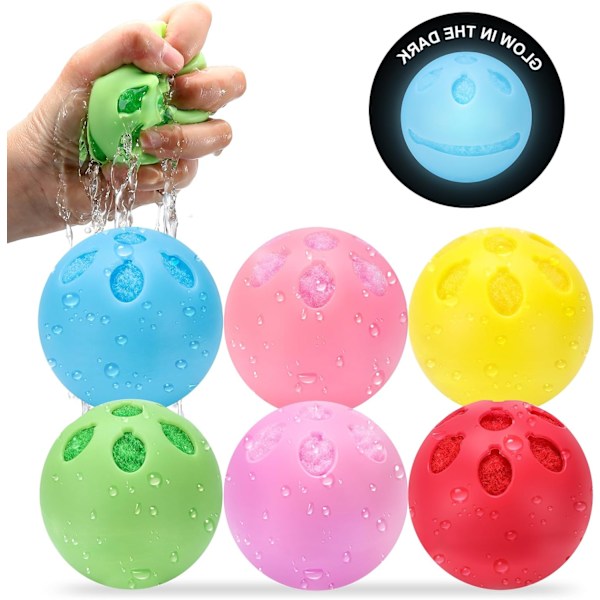 6 stk. selvlysende vandballoner - latexfrie silikone splash-bolde til udendørs sommer sjov, pool strand vandlege, børn og voksne