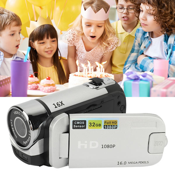 D90 1080P 16MP digitaalinen kamera 2,4 tuuman pyörivä näyttö videokamera 16x zoom HD videonauhuri täyttövalolla Silver