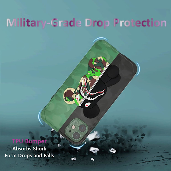 iPhone 12 Skal Camo Björn Design för Pojkar Flickor, Cool Armégrön 3D Tecknad Mönster Mode Stöttåligt Anti-Rep Silikon Heltäckande