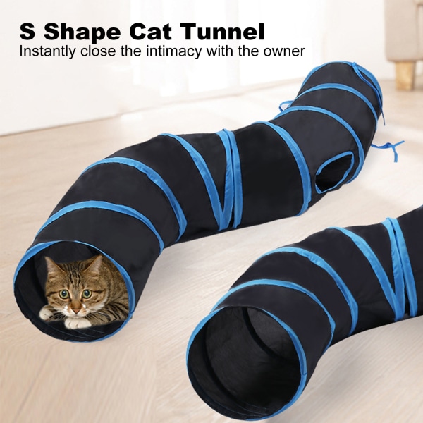 S Shape Cat Tunnel Rivesikkert sammenleggbart kattelekerør med 4 åpninger for valper Kattunger Kaniner Kaniner