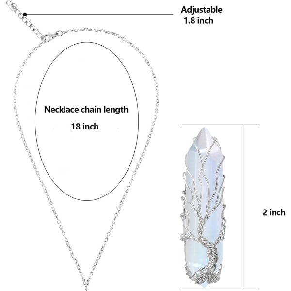 Läkande kristallhalsband Livets träd Tråd lindad natursten Spetshänge Halsband Hexagonal Reiki Spirituell kvarts Ädelstens smycken för kvinnor M Opal-Silver