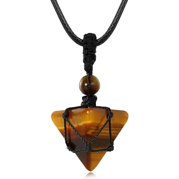 Helende krystalsten spids halskæde justerbar sort reb naturlige ædelsten vedhæng halskæder smykker til mænd kvinder 1Tiger Eye Stone