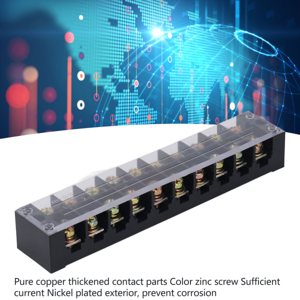 Terminal Strip Dobbelte Rækker Høj Strøm Skrue Terminal Blok med Dæksel til Strømfordelingssystem 60A 600V 10 Position (6010)