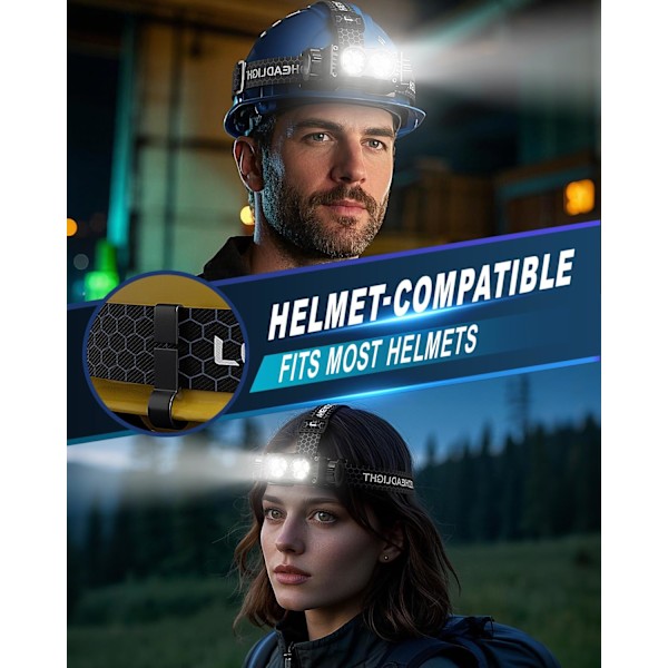 2 KPL 4500L Ladattavat LED-otsavalaisimet - Erittäin kirkas valkoinen valo vedenpitävä otsapanta retkeilyyn ja työhön Black-2P