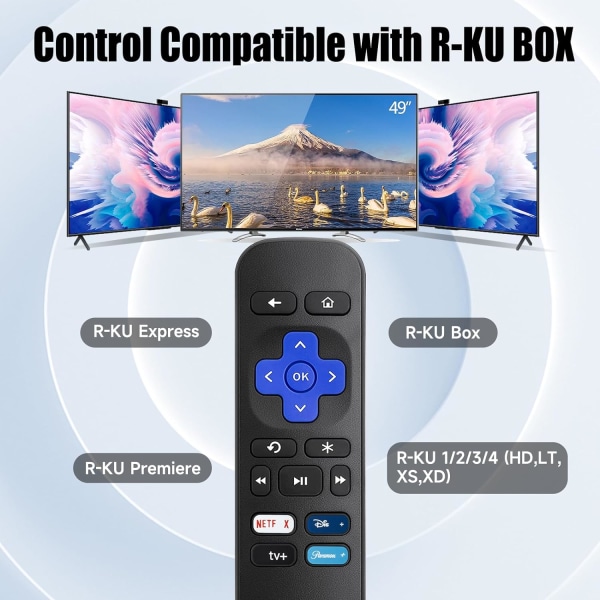 Fjernkontroll som er kompatibel med Roku Express, for Roku Box, for Roku Player, for Roku Premiere, kompatibel med Roku 1/2/3/4 (HD,LT,XS,XD). (INGEN