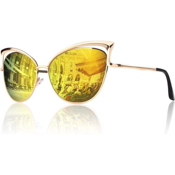 Trendy Oversized Solbriller for Kvinner Polariserte Cat Eye Cute UV400 Beskyttelse Trendy Gold