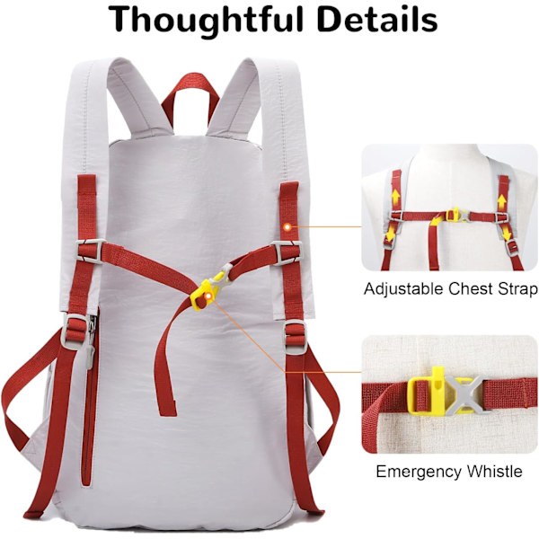 Foldbar, pakkebar vandrerygsæk - Våd - Tør adskillelseslomme, Multi - Formål Gym & Udendørs Daypack til mænd og kvinder Ideel til Adv White 29*16*45