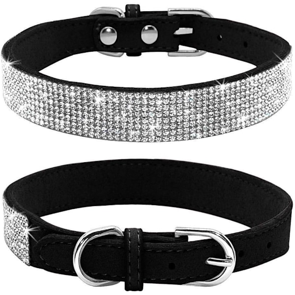 Rhinestone-koiranpanta, söpö häikäisevä kimalteleva pehmeä mokkanahasta valmistettu koiran- ja kissanpanta, jossa on strassit, kristallitimantti, lemmikkikoiranpentupanta (musta, M sopii kaulaan 32- Black Medium