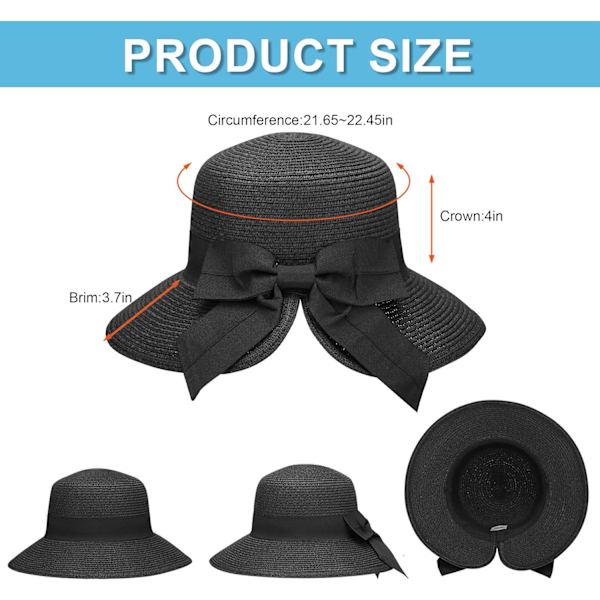 Solhattar för kvinnor UPF 50+ Dam Lättvikts Fällbar/Packbar Strand Solhatt Black