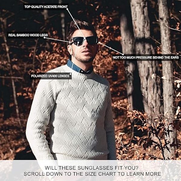 Träsolglasögon för män och kvinnor | Premium Polariserade Valnöt Ebenholts Bambu eller Zebra Träskalmar & Acetatram | Blacked Out UV400 Tortoise Frame | Walnut Temples